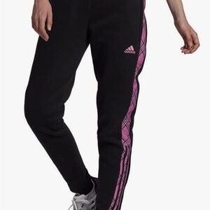 Adidas Track Pants Pink Tartan detailing, Tiro winterized Sweatpants, Large